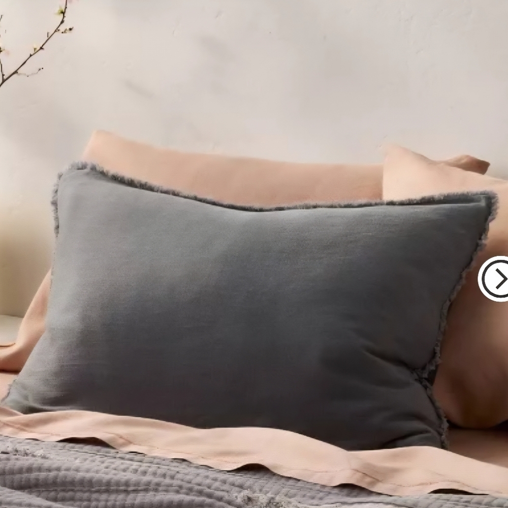 Casaluna Grey Linen Blend Fringe KING Pillow Sham NWOT